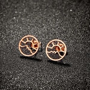 NEW Dainty Adventure stud Earrings Sun & Mountain in Rose Gold color - Boutique